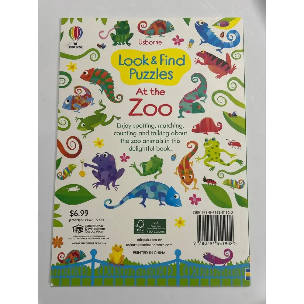 BRAND NEW Usborne Paperback Look & Find Puzzles at the Zoo Educational Paper Pie